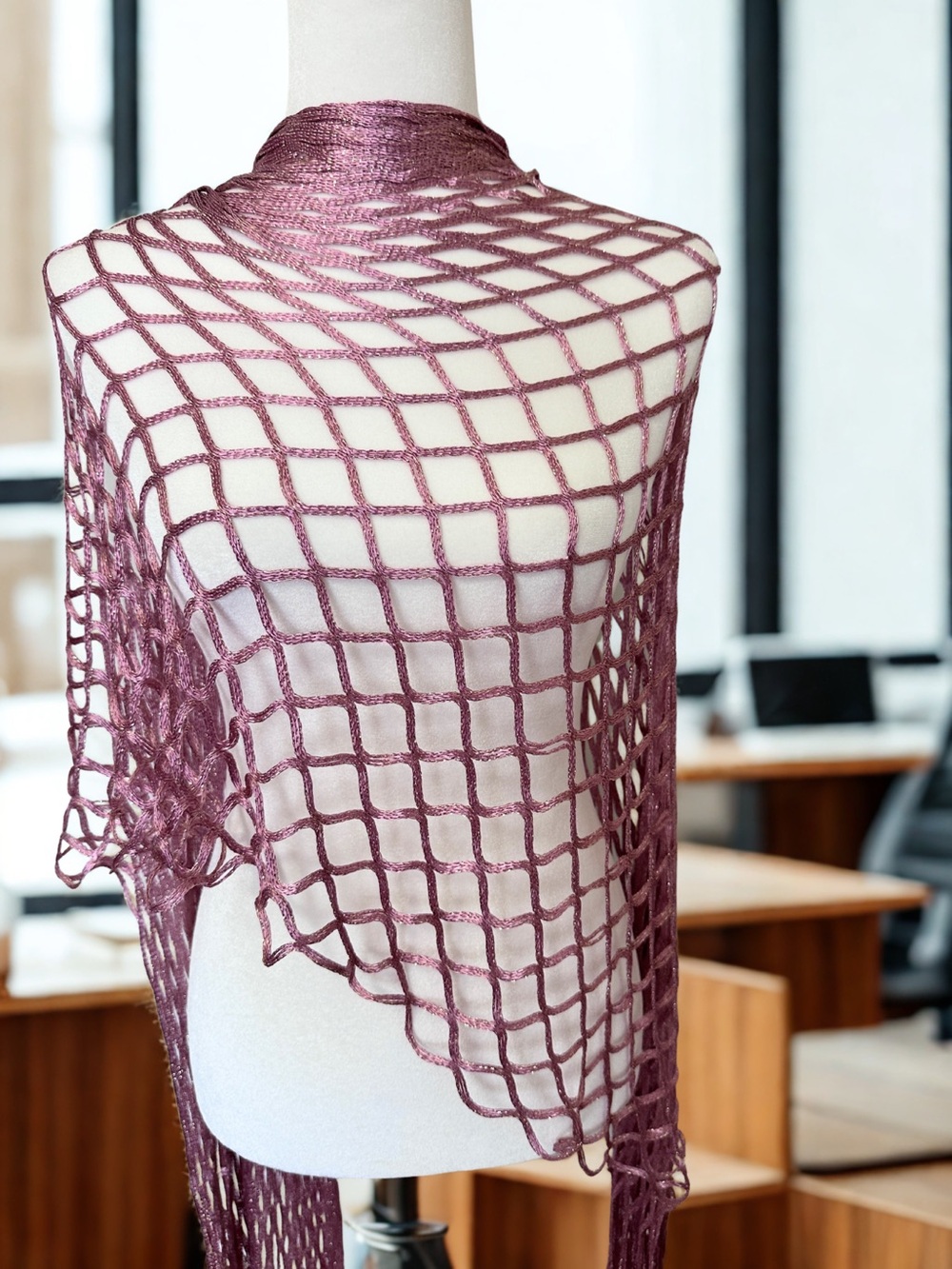 Open-Knit Mesh Wrap Scarf - Mauve Pink